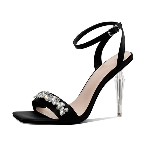 Embellished Band Open Toe Ankle Strap Icicle Stiletto Sandals